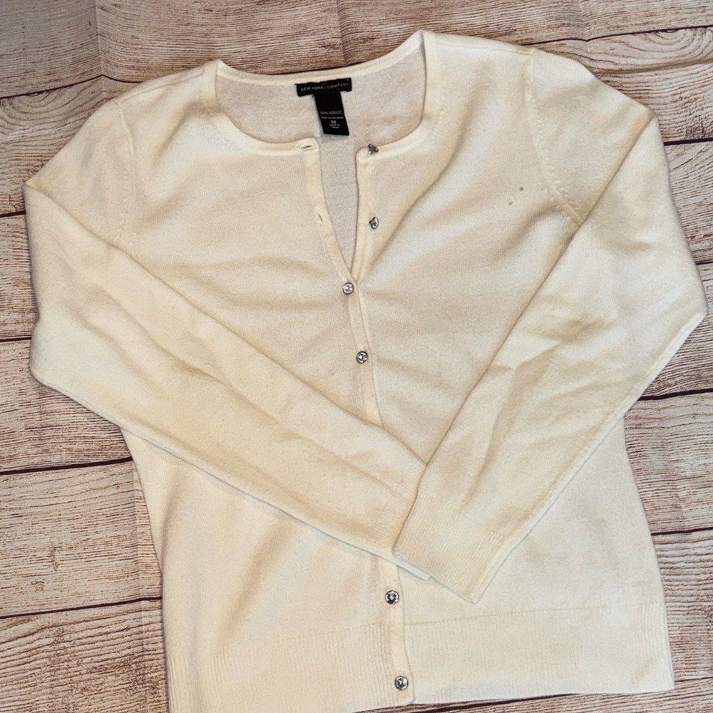 New York & Company Cream Button up Cardigan Size M